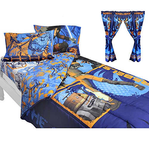 9pc Star Wars Full Bedroom Set Rebels Fight Comforter Sheets and Window Panels with Tie-Backs