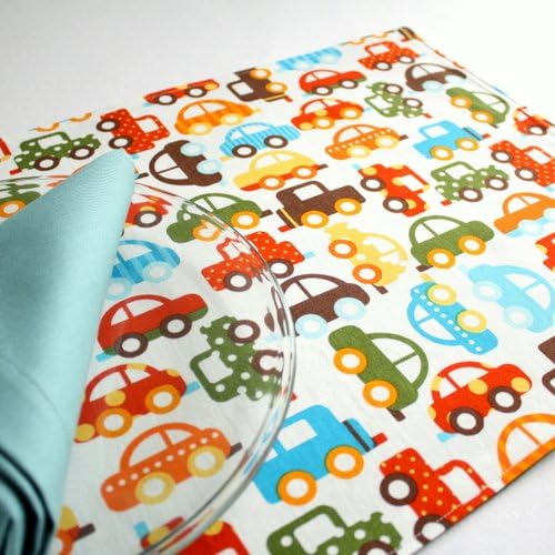 Island Picnic Organic Cotton Placemat - Colorful Cars/Green Reversible