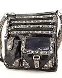 Black Crocodile Rhinestone Messenger Hipster Handbag
