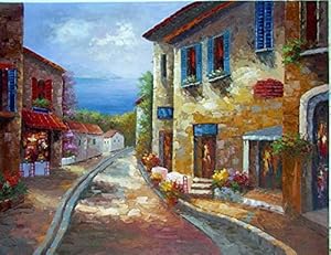 mediterranean sea coastal village decorations flowers oil charming wholesale canvas painting modern decor