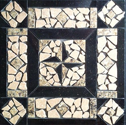21 3/4" X 21 3/4" Tumbled Stone, New Venetian Gold Granite & Black Galaxy Granite Medallion Mosaic Accent
