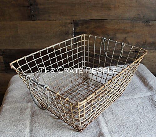 Weathered French Oyster Basket with fold down handles -- Rustic Metal Baskets -- Great for Storage!