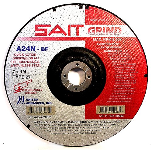 SAIT 20095 Type 27 9-Inch x 1/4-Inch x 5/8-11 6600 Max RPM Grade A24N Fast Depressed Center Grinding Wheels - 10 Pack