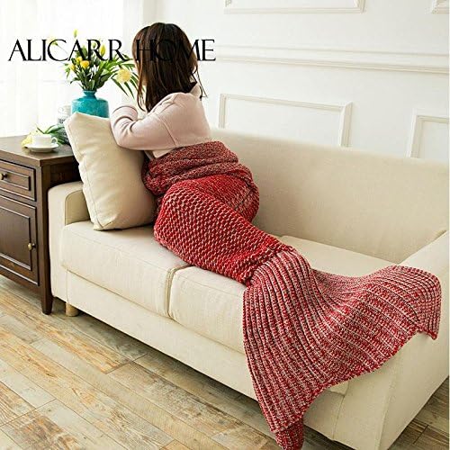 JIAO Mermaid-tail blanket fish tail air conditioning blanket sofa blanket wool knit casual carpet napping carpet, 800*1900MM
