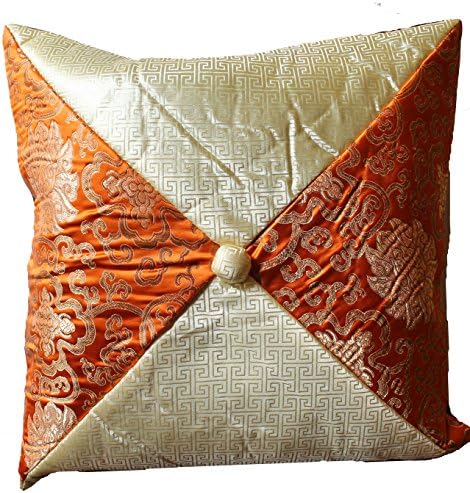 Decorative Cushion Pillow Cover Sham Case Chinese Noble Flower Gold Orange