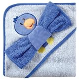 Fancy Hooded Towel & Washcloth Blue