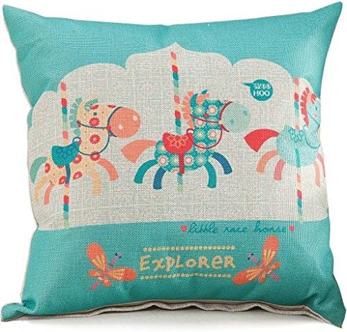 CSSaleStore Cotton Linen Square Decorative Cartoon Series Marry-Go-Round Pillowcase H1178