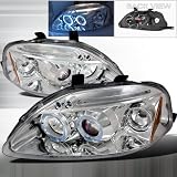 99 00 Honda Civic Halo Projector Headlights - Chrome (Pair) by