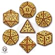 Q-Workshop Polyhedral 7-Die Set: Carved Steampunk Dice Set (Brown & Yellow)