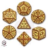 Q-Workshop Polyhedral 7-Die Set: Carved Steampunk Dice Set (Brown & Yellow)