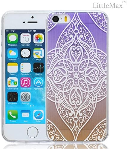 iPhone 5 5S Case, LittleMax(TM) Totem Crystal Clear TPU Case Cover Ultra Thin Silicone Flexible Soft Case for Apple iPhone 5 5S **Free Cleaning Cloth,Stylus Pen and Screen Protector (Purple Flower)