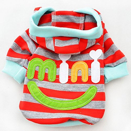 eSingyo Soft Coat Jumper Stripes "MINI" Smile Shirts Hoodie Hooded Costumes Small Pet Dog Clothes Red M