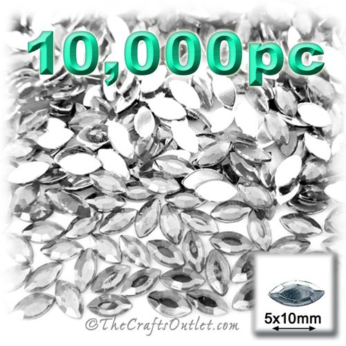 10,000pc Rhinestones Eye Shaped (Navette) 5x10mm flatback Crystal Clear CLR