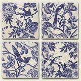 Assorted Coaster set~ Blue Birdsong ~4 Tumbled Tile Drink Coasters ~ code 214