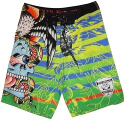 Men's Ed Hardy Swim Trunks Board Shorts Surreal Stripes Lime Available in Several Sizes