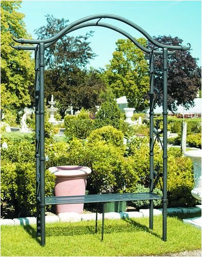Achla Designs Torii Wrought Iron Outdoor Arbor with Bench