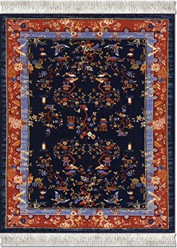 Lextra Emperor's Garden CoasterRug, 5.5 x 3.5 Inches, Rust and Navy, Set of Four (Che-C)