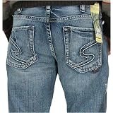 Silver Grayson Busted Jeans Mens Relaxed Fit Bootcut Jeans 31 X 34 Medium Indigo Wash -... by Silver Jeans
