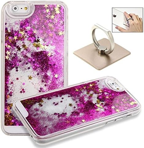 Bailsy iPhone 5c Phone Case,Dynamic 3D Moving Bling Star Creative Flowing Liquid Floating Bling Glitter Sparkle Star Hard Case with Rose Red with Free Ring Finger Grip Stand