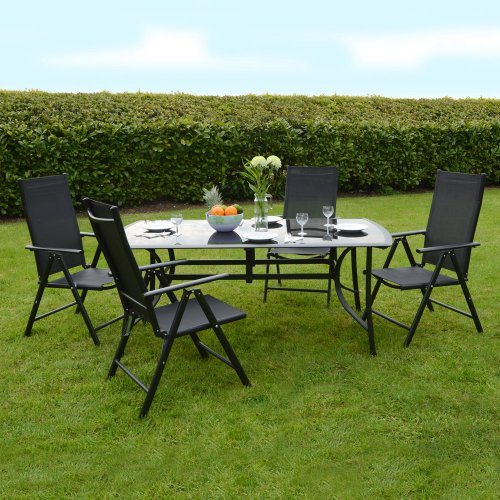 Azuma Valencia 5pc Black Garden Dining Furniture Glass Top Table & Chairs Set top Garden Furniture product Azuma Valencia 5pc Black Garden Dining Furniture Glass Top Table & Chairs Set picture