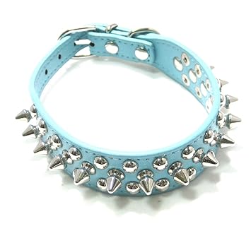 【クリックで詳細表示】6色 選べる ワイルド トゲトゲ 犬 用 スパイク スタッズ 首輪 S サイズ (ブルー S)： ペット用品