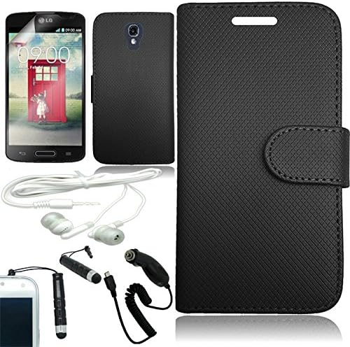 [ARENA] SOLID BLACK LEATHER FLIP COVER FITTED WALLET STAND POUCH CASE for LG LS740 VOLT F90 + FREE ARENA ACCESSORY KIT