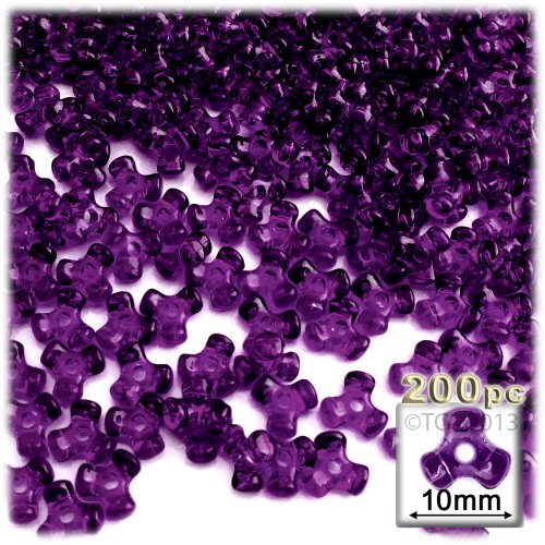 The Crafts Outlet 200-Piece Plastic Transparent Tri Beads, 10mm, Dark Purple