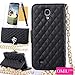 Galaxy S4 Case,OMIU(TM)Luxury Fashion Camellia Pendant Rhombus Handbag Metal Chain Style Superior Soft PU Leather Grid Purse Wallet Case Cover For Samsung Galaxy S4 i9500(Black),Sent Screen Protector+Stylus+Cleaning Cloth