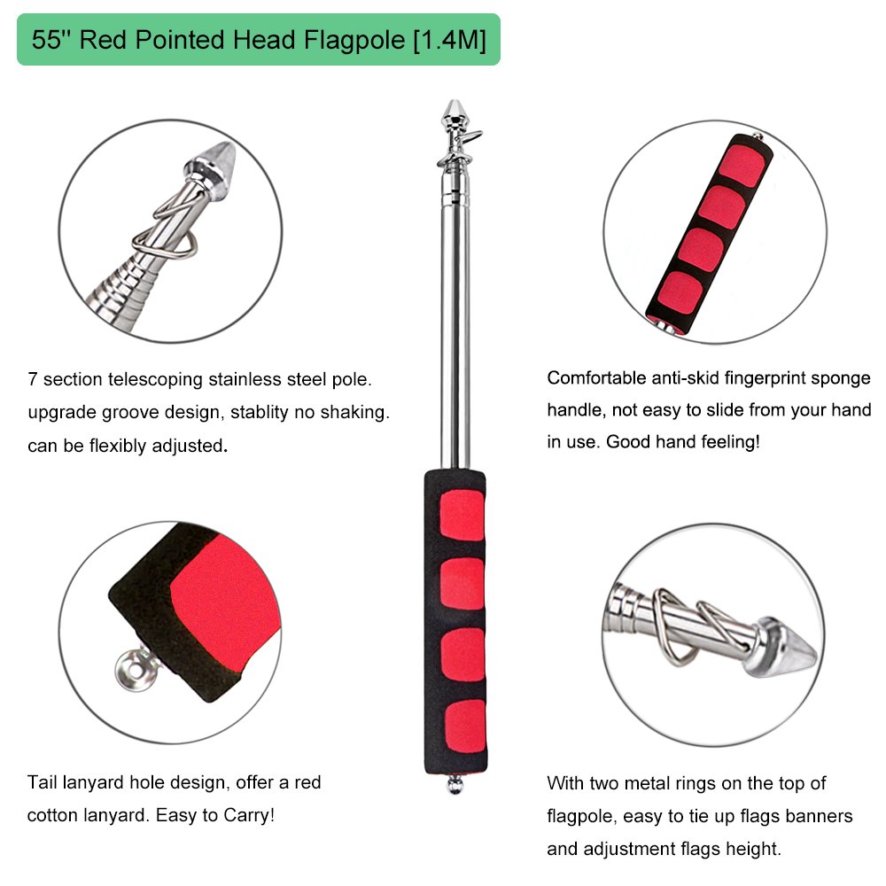 Guide Flag Pole, BonyTek Telescoping Stainless Steel Guide Flagpole
