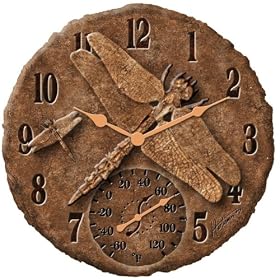 Springfield Precision Instruments 14-Inch Cast Aluminum Dragonfly Thermometer with Clock by 