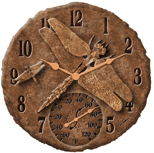 Springfield Precision Instruments 14-Inch Cast Aluminum Dragonfly Thermometer with Clock