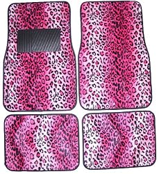Pink Leopard Animal Print Front & Rear Carpet Car Truck SUV Floor Mats