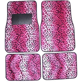 Pink Leopard Animal Print Carpet Floor Mats for Cars / Truck - A Set of 4 Universal Fit