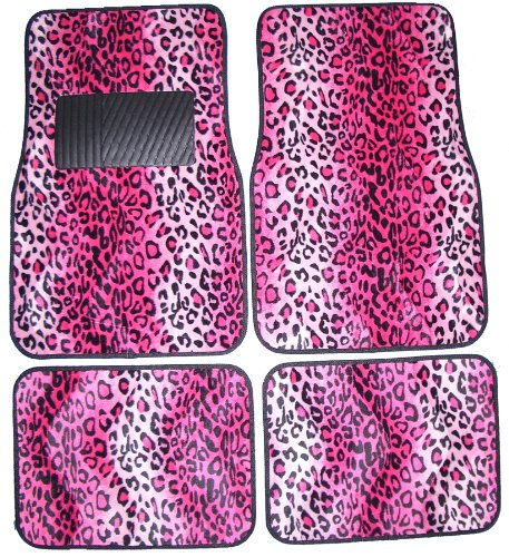 Pink Leopard Animal Print Front And Rear Carpet Floor Mats