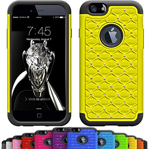 GIRLY iPhone 6s / 6 Plus (5.5 Inch) Crystal Studded Defender Cases by VALLT, Hybrid Dual Layer Rhinestone Bling Protective Case Cover for Apple I Phone - Lifetime Guarantee (Sun Yellow)