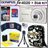 Olympus FE-4020 14 MP Digital Camera (White) + 8GB Accessory Kit