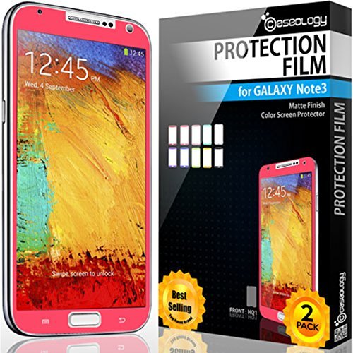 Galaxy Note 3 Screen Protector, Caseology [HD Clarity] Samsung Galaxy Note 3 Screen Protector [2-Pack] [Hot Pink] [3-Month Warranty] Color Film [Crystal Clear] Front Screen Protection Galaxy Note 3 Screen Protector (for Samsung Galaxy Note 3 Verizon, AT&T Sprint, T-mobile, Unlocked)
