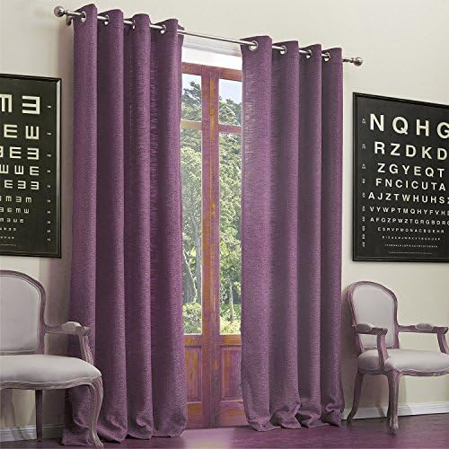 Solid Color Collection Slub Polyester Cotton Blend Faux Linen Purple Curtains Grommet Top - 1 Panel - 84 " W x 84 " L