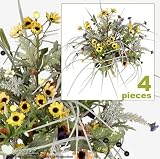 FOUR 19" Sunflower Daisy Mixed Artificial Flower Grass Arrangement