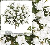 Four 17" Artificial Small Open Rose Silk Flower Bushes _ White