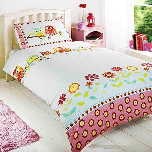 Owls Childrens/Girls Single (Twin) Duvet Cover Bedding Set (Twin) (Multicolored)