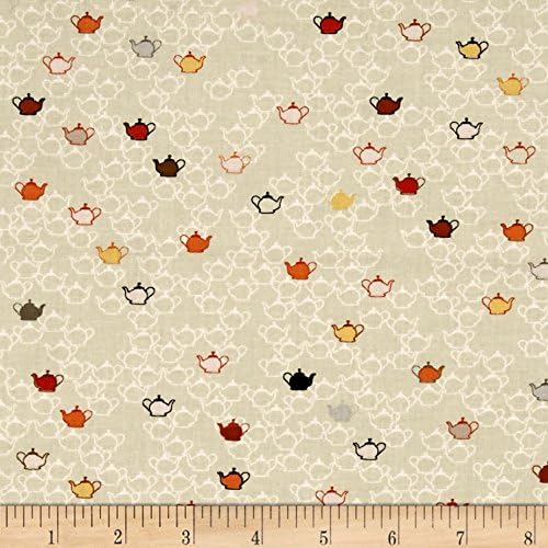 Five o'clock Tea Teapots Cream Fabric By The Yard