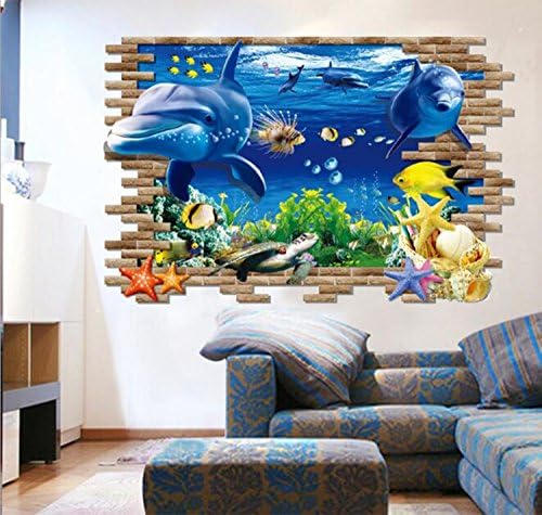 HighFS 23.58*35.37" Removable Undersea Dolphin 3D Waterproof Wall Decoration Kids Room Decor Nursery Home Decal Stickers