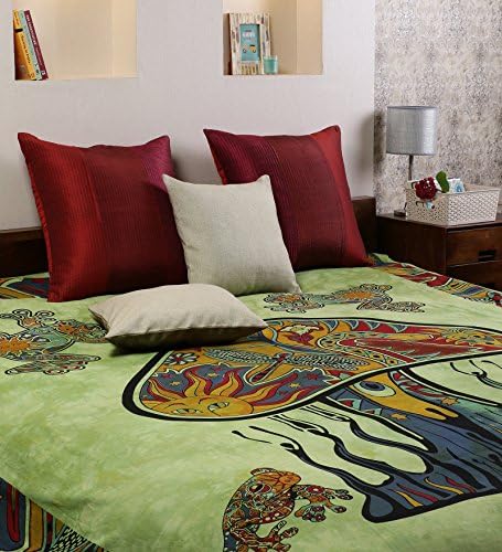 Uttam Enterprises Cotton Double Tie-Dye Mushroom Print Green Color 90X83 Inch Jaipuri Bedsheet