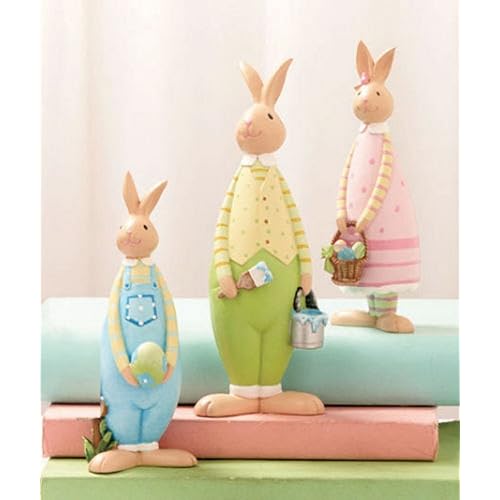 3 Piece Easter Bunnies Figurine Set Whimsical Spring Decor Table Top Home Accent Sculpture Bunny Family Egg Hunt Rabbit Decoration