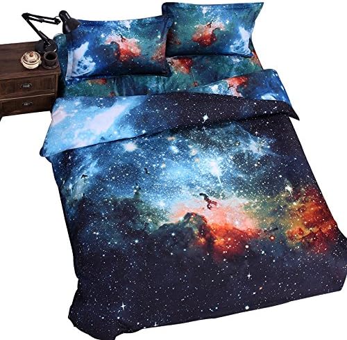 Octoberlsy 4 Pcs Queen Size 3D Poly Star Space Printed Comforter Sheet Sets (4, 6)
