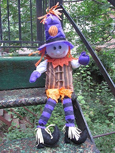 Fall Harvest Sitting Scarecrow with Dangling Legs (White)