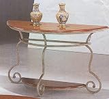 Bella Sofa Table in Semi-Circle Pine Wood Finish Table Top and Antique Grey Metal Base