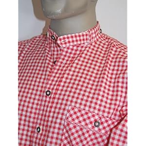 Tracht und Freizeithemd Füssen rot mit Stehkragen und Krempelärmel