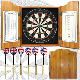 Solid Wood Dart Cabinet with Dartboard and Darts by Trademark Global